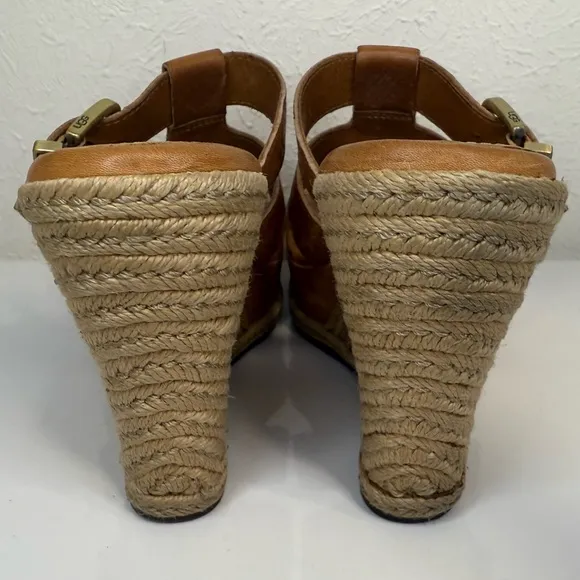 UGG hedy embossed leather espradille wedge sandals, size 7.5