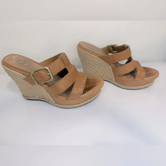 UGG hedy embossed leather espradille wedge sandals, size 7.5