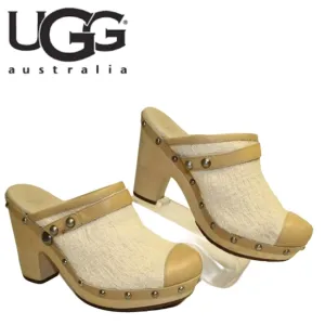 UGG Jolene Womens 7 38 Textile/Leather High Heel Clogs Shoes
