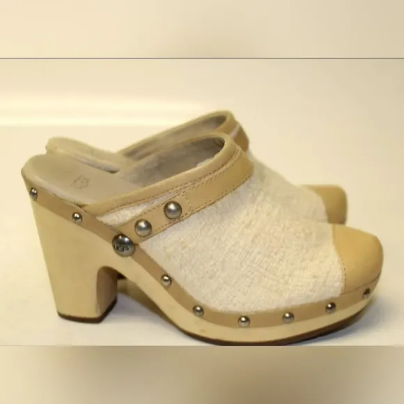 UGG Jolene Womens 7 38 Textile/Leather High Heel Clogs Shoes