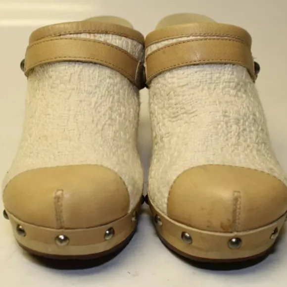UGG Jolene Womens 7 38 Textile/Leather High Heel Clogs Shoes