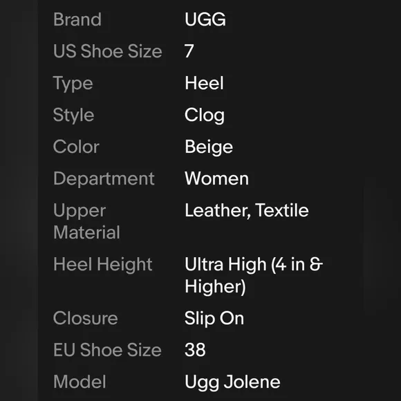 UGG Jolene Womens 7 38 Textile/Leather High Heel Clogs Shoes