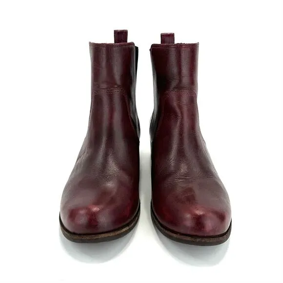 UGG MERLOT WINE LEATHER EMBOSSED AT HEEL STACKED BLOCK HEEL CHELSEA ANKLE BOOTS
