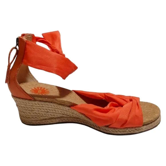 UGG Orange Ribbon Starla Ankle Wedge Heel Sandals Womens Size 7