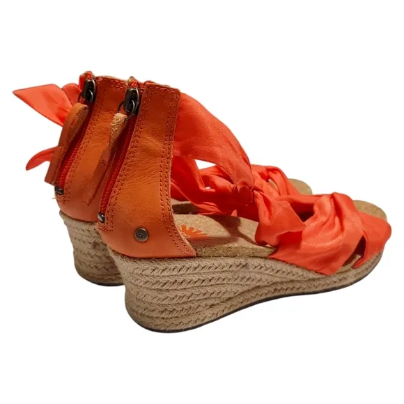 UGG Orange Ribbon Starla Ankle Wedge Heel Sandals Womens Size 7