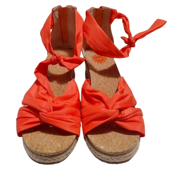 UGG Orange Ribbon Starla Ankle Wedge Heel Sandals Womens Size 7