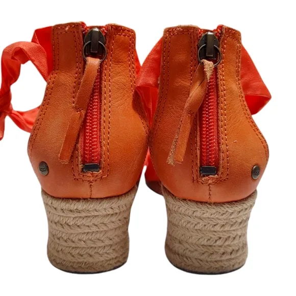 UGG Orange Ribbon Starla Ankle Wedge Heel Sandals Womens Size 7