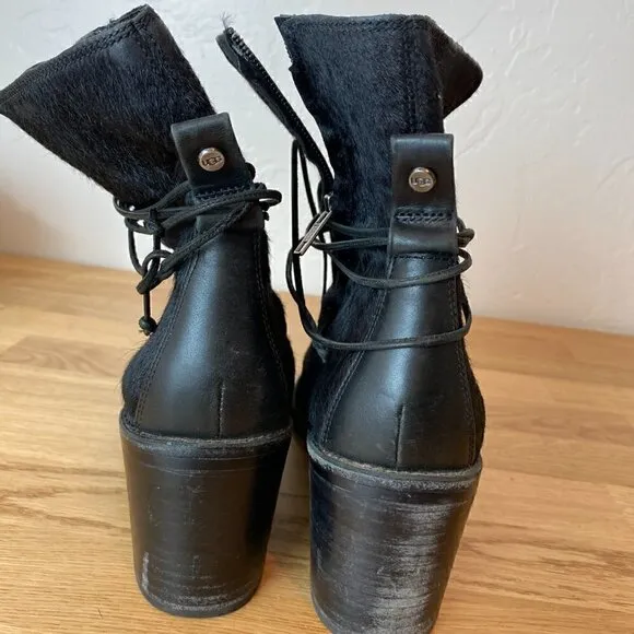 UGG Oriana Exotic Lace Up Calf Hair Ankle Boots Women's Size 10