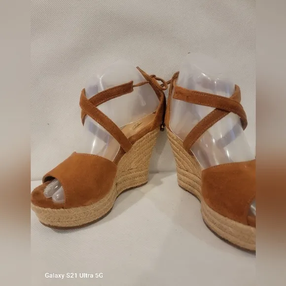 UGG REAGAN CHESTNUT WEDGE HEEL ESPADRILLES SANDALS (sz 5.5)