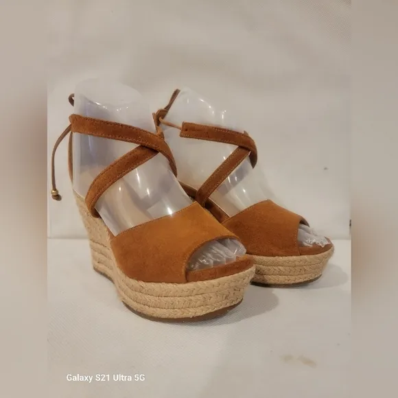 UGG REAGAN CHESTNUT WEDGE HEEL ESPADRILLES SANDALS (sz 5.5)