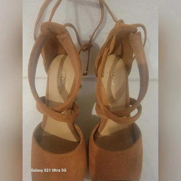 UGG REAGAN CHESTNUT WEDGE HEEL ESPADRILLES SANDALS (sz 5.5)