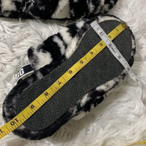 UGG shearling sandals black/white elastic straps women sz 6-see meas