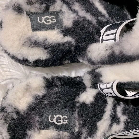 UGG shearling sandals black/white elastic straps women sz 6-see meas