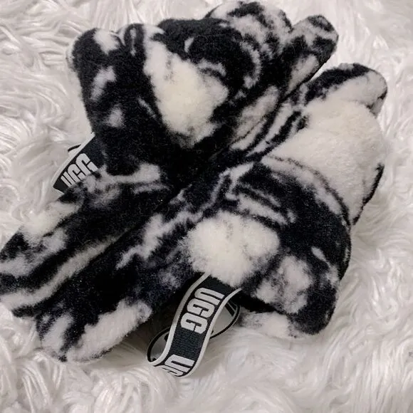 UGG shearling sandals black/white elastic straps women sz 6-see meas