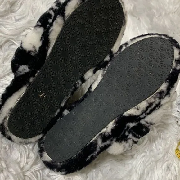 UGG shearling sandals black/white elastic straps women sz 6-see meas
