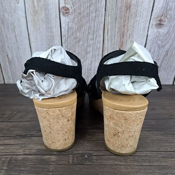 UGG Uma Cork Suede Strappy Wedge Sandals Women's Sz 9 Black (VGC)