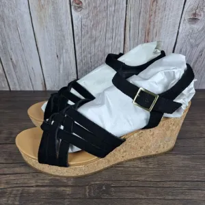 UGG Uma Cork Suede Strappy Wedge Sandals Women's Sz 9 Black (VGC)