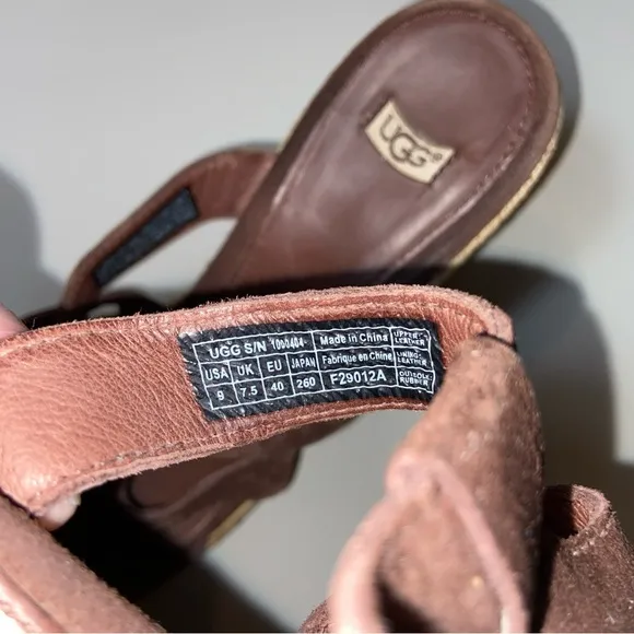 UGG Women's Brown and straw weave suede Wedge Sandals size US 9