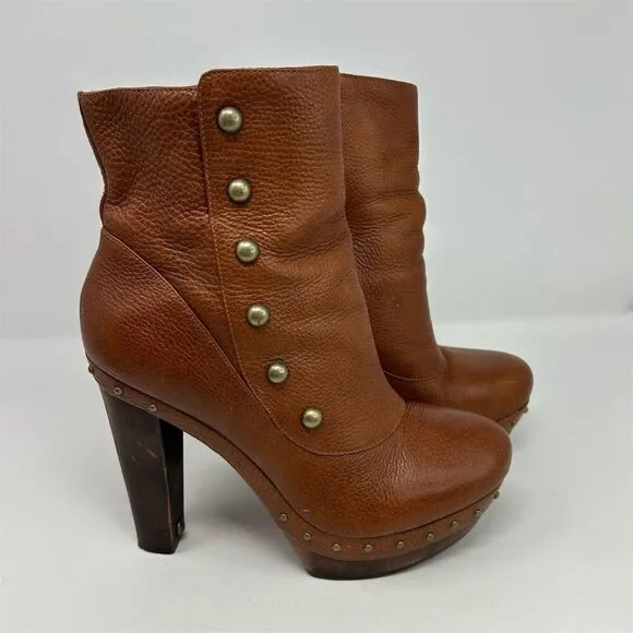 UGG Women's Cosima Brown Leather Ankle Boots Size 11 Studded High Heel