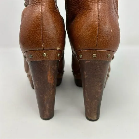 UGG Women's Cosima Brown Leather Ankle Boots Size 11 Studded High Heel