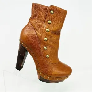 UGG Women's Cosima Brown Leather Ankle Boots Size 11 Studded High Heel
