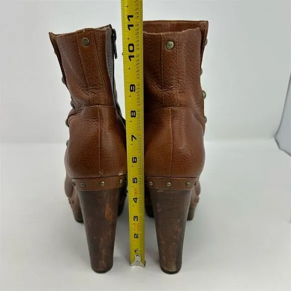 UGG Women's Cosima Brown Leather Ankle Boots Size 11 Studded High Heel