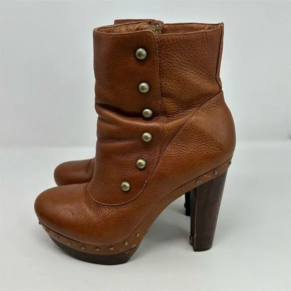 UGG Women's Cosima Brown Leather Ankle Boots Size 11 Studded High Heel
