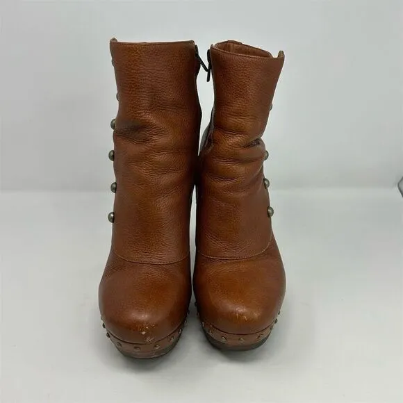 UGG Women's Cosima Brown Leather Ankle Boots Size 11 Studded High Heel