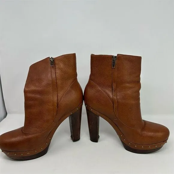 UGG Women's Cosima Brown Leather Ankle Boots Size 11 Studded High Heel