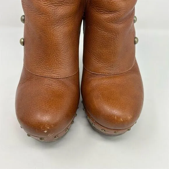 UGG Women's Cosima Brown Leather Ankle Boots Size 11 Studded High Heel