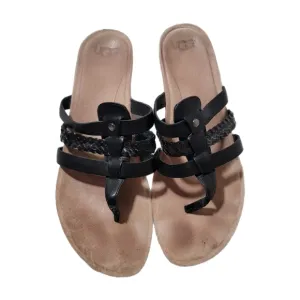 Ugg Women's Maddie Leather, Suede, Cork Black Wedge Thong Slides Sandals Sz 8.5