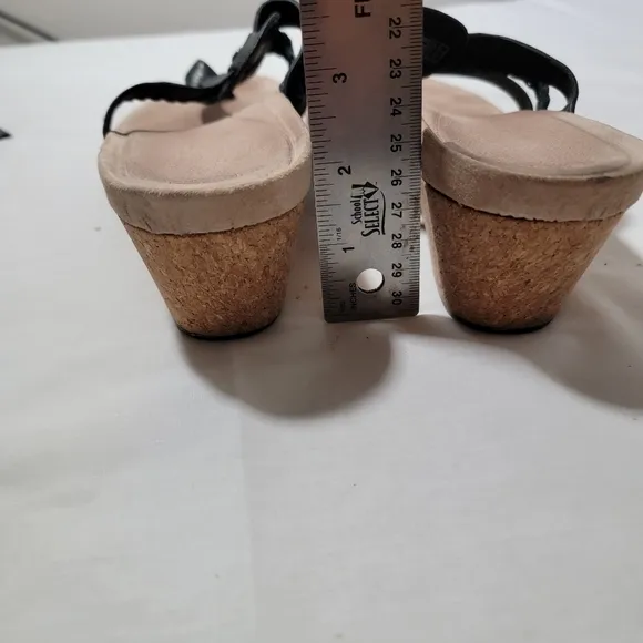Ugg Women's Maddie Leather, Suede, Cork Black Wedge Thong Slides Sandals Sz 8.5