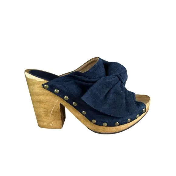 Ulla Johnson Stevie Black Suede Clog Heels Size 7.5 Wooden Platform Mules