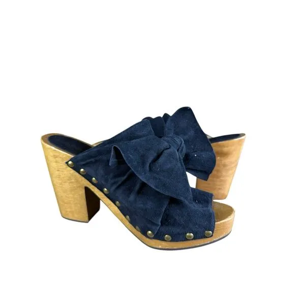 Ulla Johnson Stevie Black Suede Clog Heels Size 7.5 Wooden Platform Mules