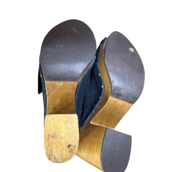 Ulla Johnson Stevie Black Suede Clog Heels Size 7.5 Wooden Platform Mules