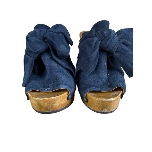 Ulla Johnson Stevie Black Suede Clog Heels Size 7.5 Wooden Platform Mules