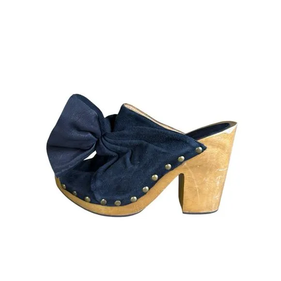 Ulla Johnson Stevie Black Suede Clog Heels Size 7.5 Wooden Platform Mules