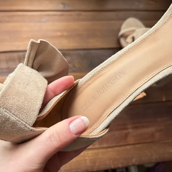 Ulla Johnson Thecia Suede Tan Bow Leather Heeled Sandals Size 40 / 10 US
