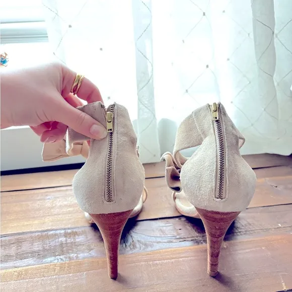 Ulla Johnson Thecia Suede Tan Bow Leather Heeled Sandals Size 40 / 10 US