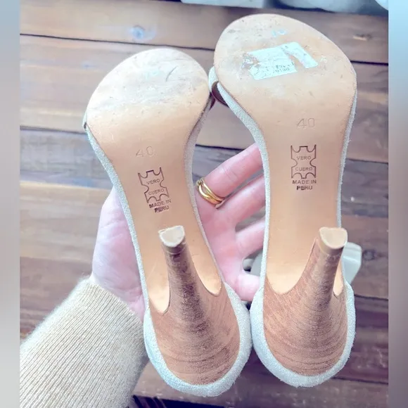 Ulla Johnson Thecia Suede Tan Bow Leather Heeled Sandals Size 40 / 10 US