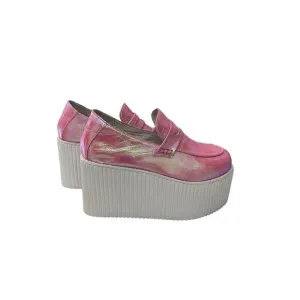 Unif Edge Platform Shoes Loafers Pink Hologram Size 10