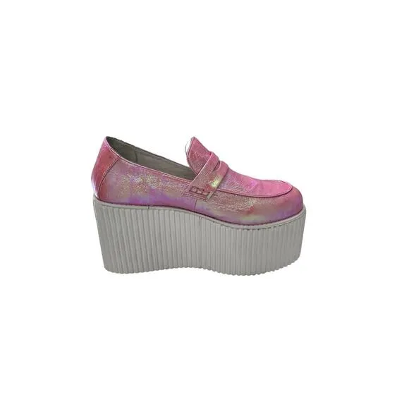 Unif Edge Platform Shoes Loafers Pink Hologram Size 10