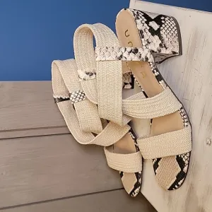 Unisa Snakeprint Elastic Beige Straps Sandals Size 8.5 Block Heel