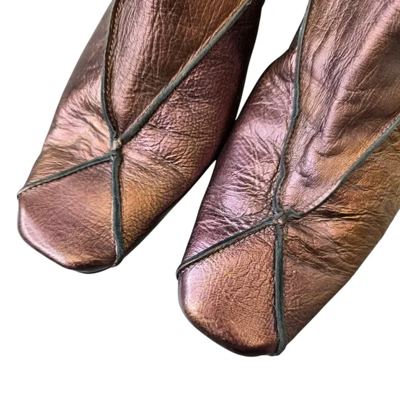 Unity In Diversity Women 39 Copper Brown Iridescent Chunky Heel Silhouette Boots