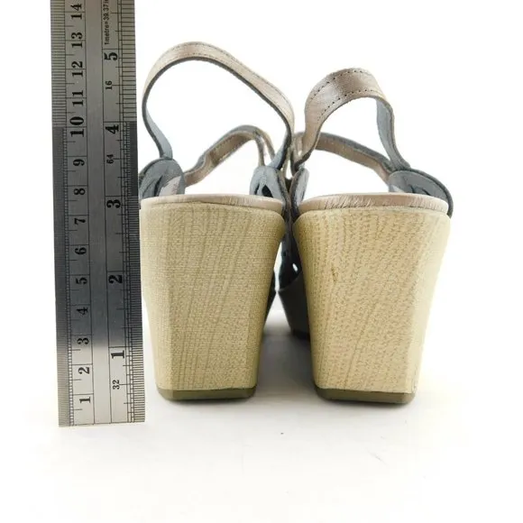 Unworn NAOT Pewter Gray Metallic Leather Wedge Slingback Sandals 42EU / 11US