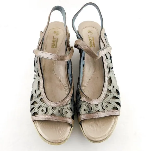 Unworn NAOT Pewter Gray Metallic Leather Wedge Slingback Sandals 42EU / 11US