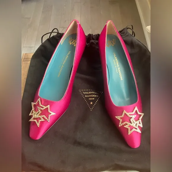 Valentina Rangoni fuchsia Satin Star Embellished Pumps