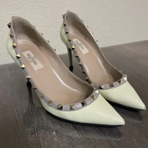 VALENTINO GARAVANI Heels Beige Size 36.5 US 6 Leather Women's Authentic