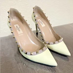 VALENTINO GARAVANI Heels Beige Size 36.5 US 6 Leather Women's Authentic
