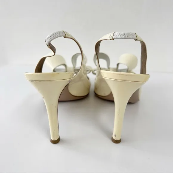 Valentino Garavani Ivory Patent Leather Peeptoe Bow Pumps Heels 39 1/2 AS IS